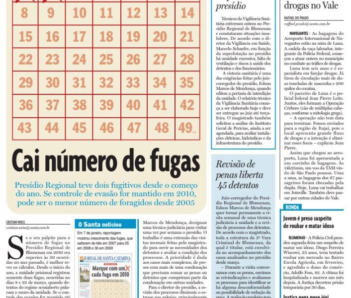 Cai número de fugas no presídio de Blumenau Cristian Edel Weiss Jornal de Santa Catarina jornalista de dados multimídia Alemanha Brasil
