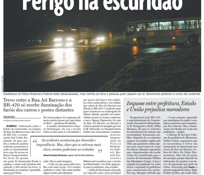Perigo na escuridao da BR-470 Cristian Edel Weiss Jornal de Santa Catarina jornalista de dados multimídia Alemanha Brasil rodovia federal acidentes duplicação